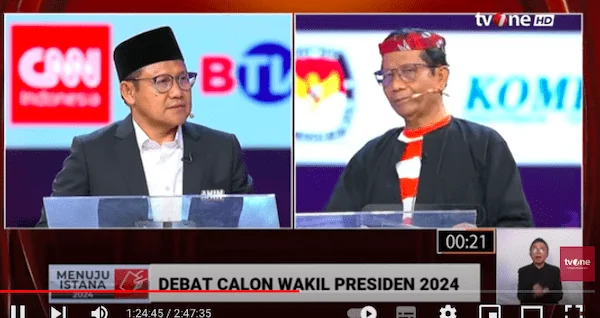 Cawapres Nomor Urut 1 Muhaimin dan Cawapres Nomor Urut 3 Mahfud MD.