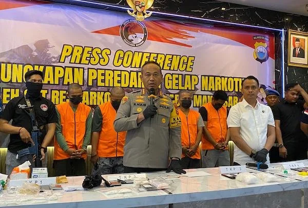 Konferensi pers pelaku pengedar narkoba di Kota Makassar (Dok Atri KabarMakassar)