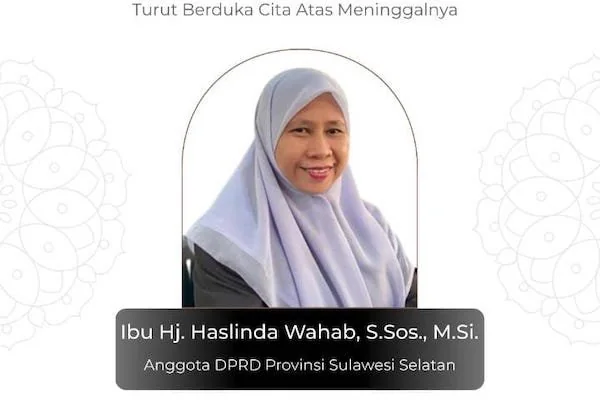 Anggota DPRD Sulsel Hj. Haslinda Wahab Tutup Usia, (Dok: Ist).