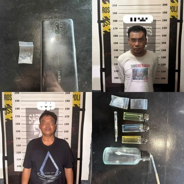 Rispang dan Khalis bersama barang bukti sabunya saat diamankan Tim Sat Resnarkoba Polres Bantaeng. (Dok: Ist).