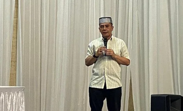 Ketua Bappilu PKB Sulsel, Syamsu Rizal saat sambutan setelah ditunjuk sebagai ketua tim pemenangan INIMI (Dok: Atri KabarMakassar)