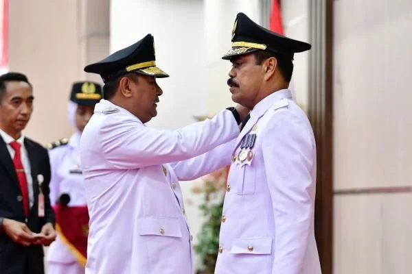 Pj Gubernur Sulsel, Bahtiar Baharuddin pada acara pelantikan, Kamis, (2/5).