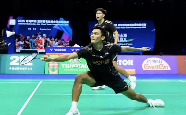 Ganda putra Indonesia Muhammad Shohibul Fikri/Daniel Marthin saat melawan ganda Malaysia. (ANTARA/HO-PBSI)
