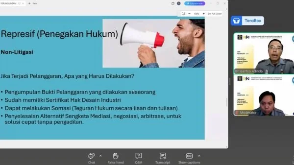 Webinar OKE KI dengan tema "Advokasi Pelindungan Hukum Desain Industri" (Dok : Ist).