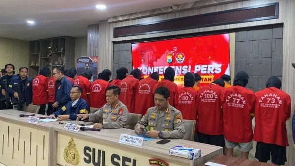 Ekspose penangkapan kerusuhan di Kantor DPRD Makassar dan Sulsel di Polda Sulsel (Dok: Atri KabarMakassar).