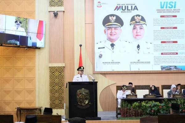 Wali Kota Makassar, Munafri Arifuddin saat memberikan sambutan usai sertijab (Dok : Ist).