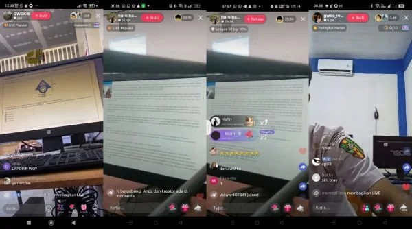 Sejumlah tangkapan layar siswa yang melakukan live saat TKA berlangsung. Dok. Ist
