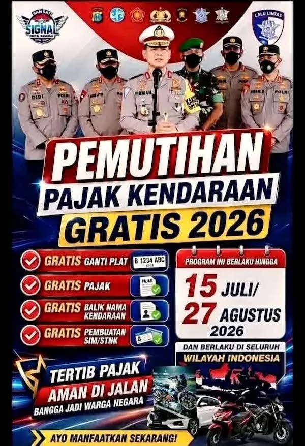 Flyer Pemutihan Pajak Kendaraan Gratis 2026. (Dok: Ist)