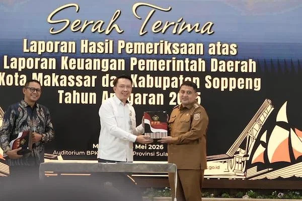 Pemkot Makassar berhasil meraih opini Wajar Tanpa Pengecualian (WTP) dari Badan Pemeriksa Keuangan Republik Indonesia Perwakilan Provinsi Sulawesi Selatan, atas Laporan Keuangan Pemerintah Daerah (LKPD) Tahun Anggaran 2025, (Dok: Ist).