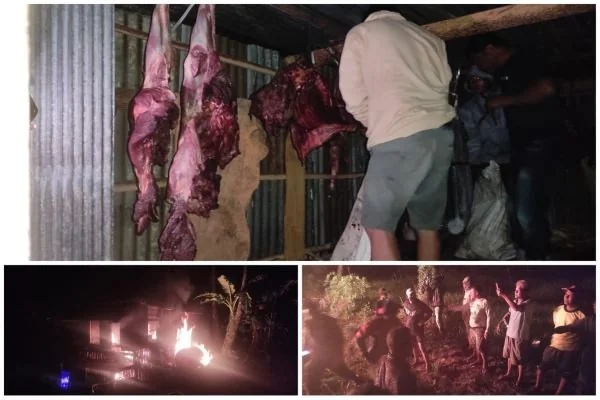 Rumah Kebun Milik Terduga Pencurian Kuda di Jeneponto saat dibakar massa.