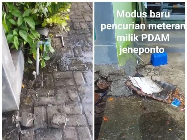 Aliran air dari meteran pipa PDAM yang diduga dicuri di Kecamatan Tamalatea/ Binamu, Jeneponto (Dok : Ist).