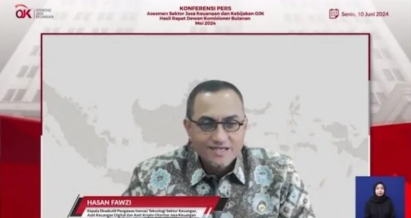 Kepala Eksekutif Pengawasan Inovasi Teknologi Sektor Keuangan, Aset Keuangan Digital, dan Aset Kripto Otoritas Jasa Keuangan (OJK), Hasan Fawzi dalam Konferensi Pers RDK Bulanan Mei 2024, via Zoom Meeting, Senin (10/06).