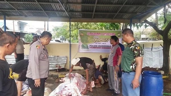 pembagian hewan kurban Polsek Manggala kepada masyarakat setempat (Dok:Ist)