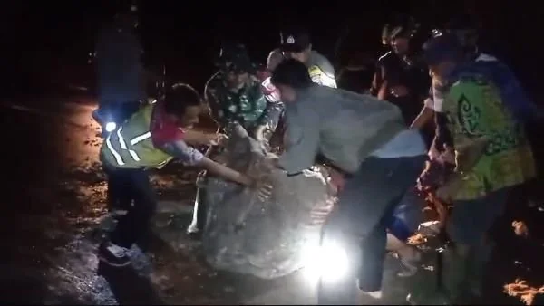 Longsor menutup akses jalan poros trans Sulawesi di Balulu Lembang Buntu Limbong, Kecamatan Gandang Batu Silanan, Kabupaten Tana Toraja, Kamis (7/3).
