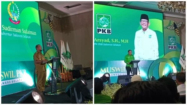 Ketua DPW PKB Sulsel Azhar Arsyad dan Gubernur Sulsel Andi Sudirman Sulaiman, (Dok: Sinta KabarMakassar).