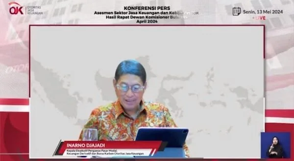 Konfrensi Pers RDKB OJK April 2024 yang dilaksanakan via Zoom Meeting, Senin (13/5).