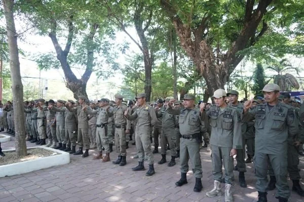 Personil Satpol PP untuk melakukan pengamanan aset daerah terhadap demonstrasi di wilayah Kabupaten Gowa (Dok : Ist).