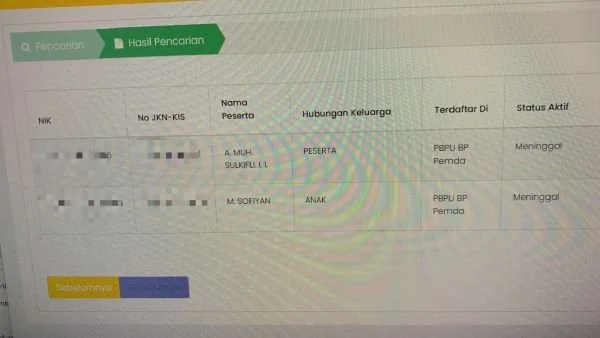 Data kepesertaan Muh Sulkifli dan M Sofiyan sebagai penerima KIS dinonaktifkan menjadi meninggal oleh Dinsos Jeneponto (Dok : Ist).