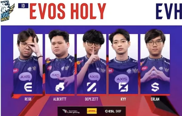 Tim esport Indonesia Evos Holy tampil dalam ESL Mobile Legends: Bang Bang (MLBB) Season 6 Challenge Finals APAC Group Stage hari pertama, Senin (10/2/2025). (youtube.com/ESL Indonesia)
