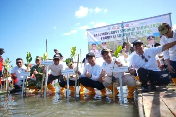 Gerakan Penanaman Mangrove Serentak di Dusun Biringkassi, Desa Bulu Cindea, Kecamatan Bungoro, Kabupaten Pangkep. (Dok: Ist)