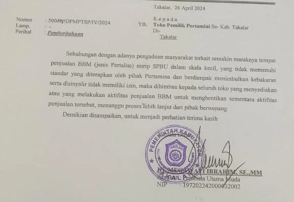 Surat teguran dari dinas DPMPTSP Takalar