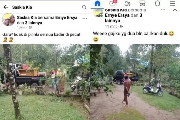Screenshot unggahan akun milik @Saskia Kia terkait pemecatan kader posyandu Desa Anrihua.