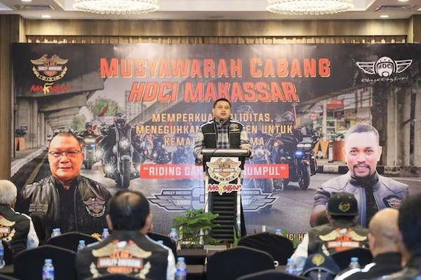 Wali Kota Makassar Munafri Arifuddin saat Sambutan di Muscab Harley Davidson Club Indonesia (HDCI) Kota Makassar Periode 2025–2028, (Dok: Ist).