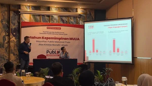 Suasana Konfresi Pers Satu Tahun Kepemimpinan Walikota Makassar Munafik Arifuddin dan Wakil Wali Kota Makassar Aliyah Mustika Ilham (Dok: KabarMakassar).