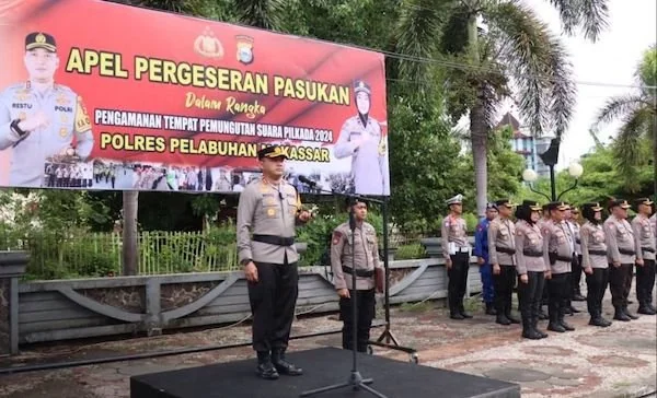 Apel pagi persiapan pengamanan Pilkada 2024 Polres Pelabuhan Makassar (Dok:Ist)