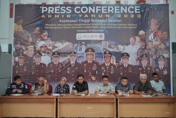 Kejati Sulsel saat menggelar refleksi akhir tahun 2023 di Kantor Kejati Sulsel jalan Urip Sumoharjo Makassar. (Foto : ist).