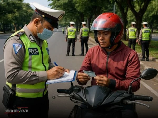 Ilustrasi polisi saat menilang pengendara motor (Dok : KabarMakassar).