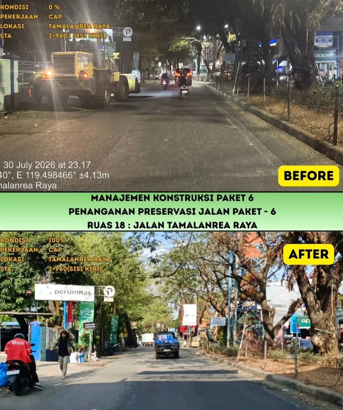 Perbaikan jalan Tamalanrea Raya Makassar (Dok: Ist)