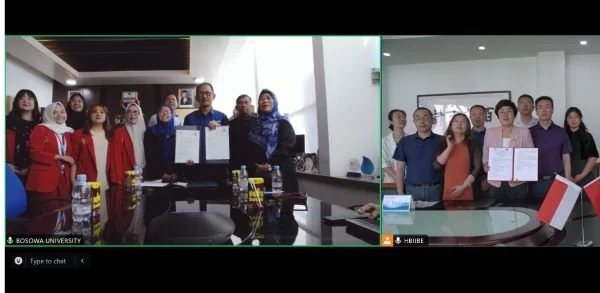 Penandatanganan MoU Universitas Bosowa bersama Hebei Institute of International Business and Economics dalam program pertukaran mahasiswa internasional (Dok : ist).