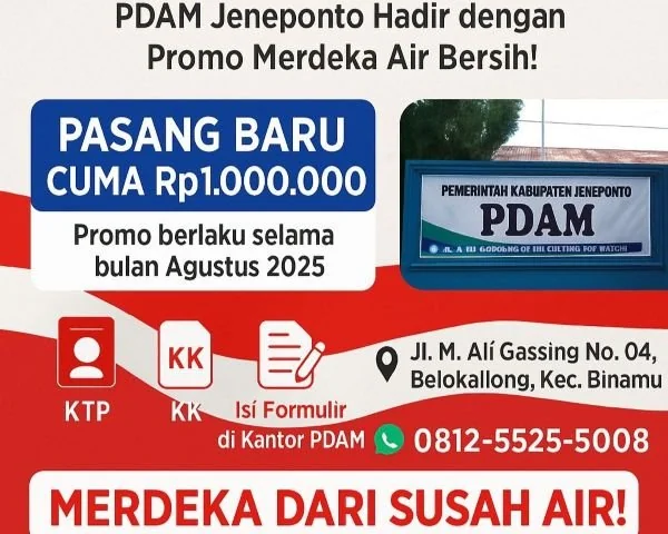 Sambut HUT RI ke-80 PDAM Jeneponto gelar promo untuk calon pelanggan (Dok : Ist).