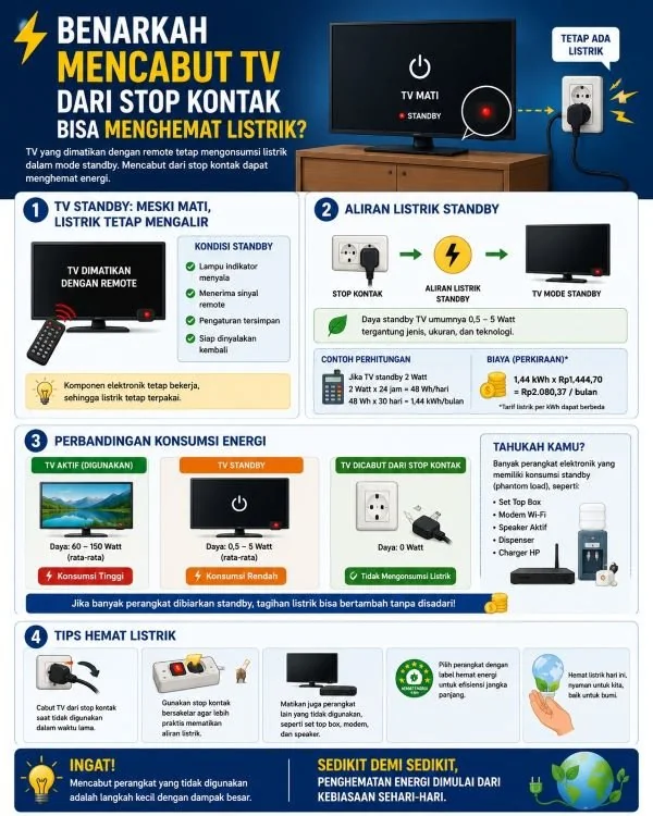 Benarkah Mencabut TV dari Stop Kontak Bisa Menghemat Listrik? Ini Faktanya. (Dok: Ist)