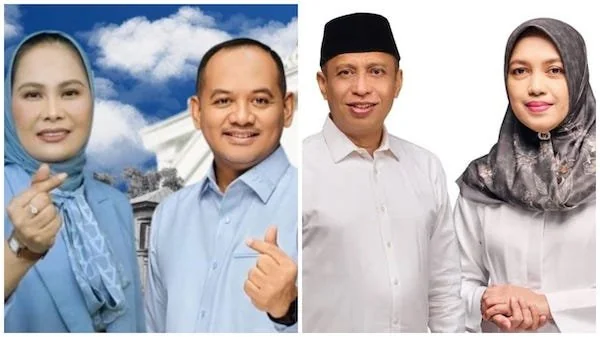 Paslon nomor urut 4 Naili-Ome (Kemeja Biru),  Paslon RMB-ATK (Kemeja Putih), (Dok: Ist).