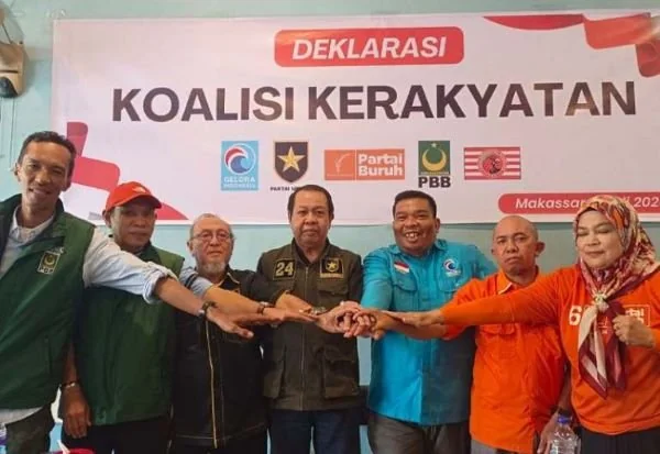 Pimpinan PBB, Partai Ummat, Gelora dan Partai Buruh serta Partai Kebangkitan Nusantara di Kota Makassar membentuk koalisi kerakyatan untuk Pilkada Makassar 2024 (Dok : ist).