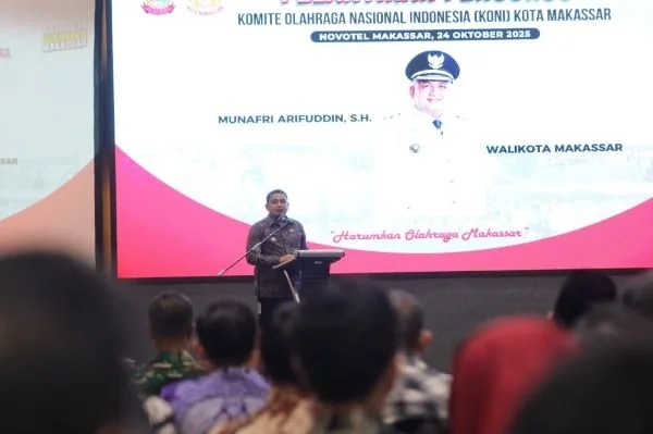 Wali Kota Makassar, Munafri Arifuddin saat Sambutan di Pengukuhan KONI Makassar. Dok. Ist