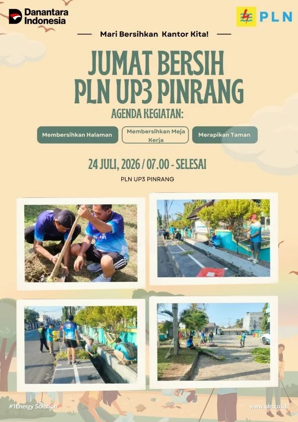 Ciptakan Lingkungan Kerja Asri, PLN UP3 Pinrang Gelar Aksi Jumat Bersih. (Dok; Ist)