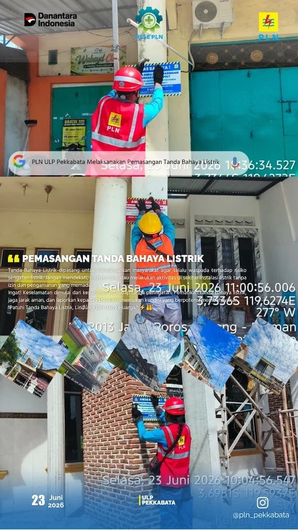 PLN ULP Pekkabata Pasang Tanda Bahaya Listrik di Area Jaringan. (Dok: Ist)