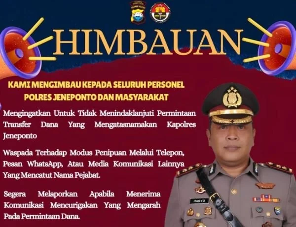 Poster Himbauan Kapolres Jeneponto AKBP Haryo Basuki. (Dok: Ist).