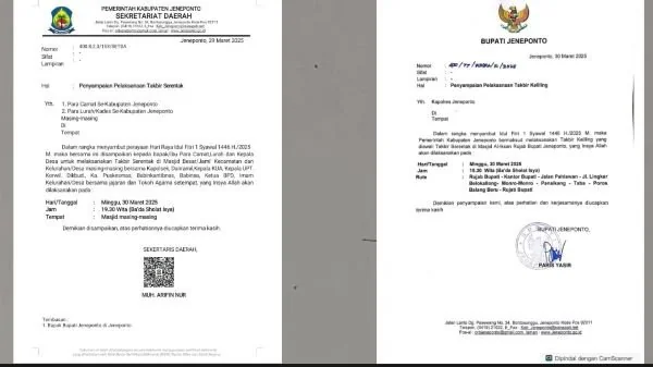 Surat edaran bupati dan sekda Jeneponto (Dok : Ist).