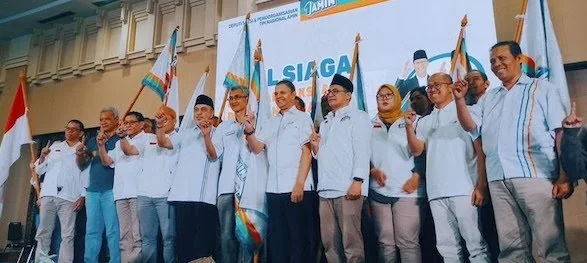 Timnas Amin dalam acara Apel Siaga Nasional Saksi AMIN yang diselenggarakan di Kemayoran, Jakarta, Sabtu (13/1). Foto Timnas AMIN