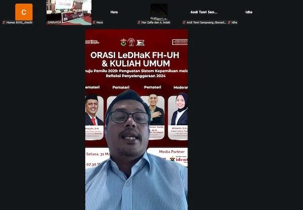 Diskusi Publik Obrolan Aktualisasi Konstitusi (ORASI) yang digelar UKM LeDHaK Fakultas Hukum Universitas Hasanuddin Digelar Secara Virtual (Dok: Ist).