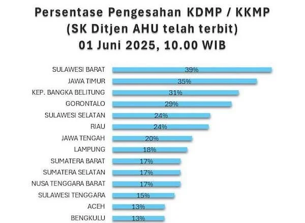 Data Persentase pengesahan Koperasi Desa Kelurahan Merah Putih dan Koperasi Kelurahan Merah Putih(dok:Ist)
