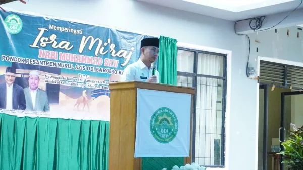 Pj. Bupati Jeneponto, Reza Faisal Saleh saat menyampaikan sambutan dalam Peringatan Isra Mi'raj (Dok : Ist).