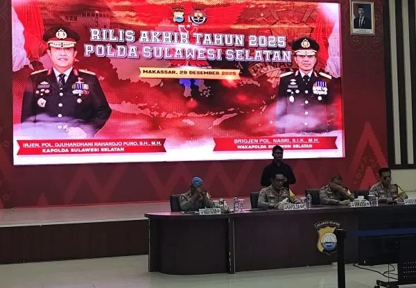 Konferensi pers akhir tahun Polda Sulsel. (Dok: Dwiki KabarMakassar)