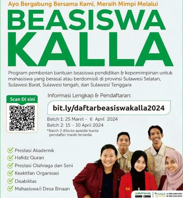 Yayasan Kalla membuka Pendaftaran Beasiswa.