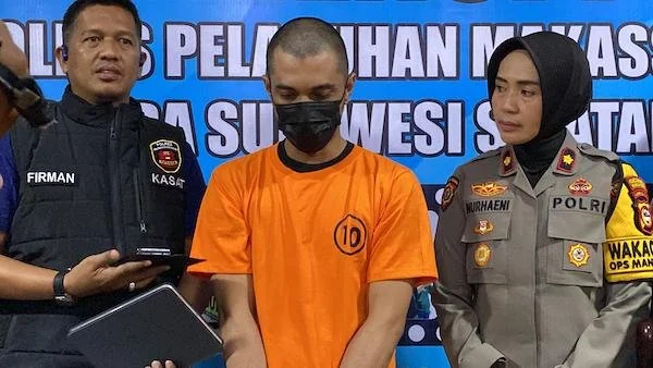 Konferensi pers pelaku penganiaya di Polres Pelabuhan Makassar (Dok: Atri Suryatri Abbas)